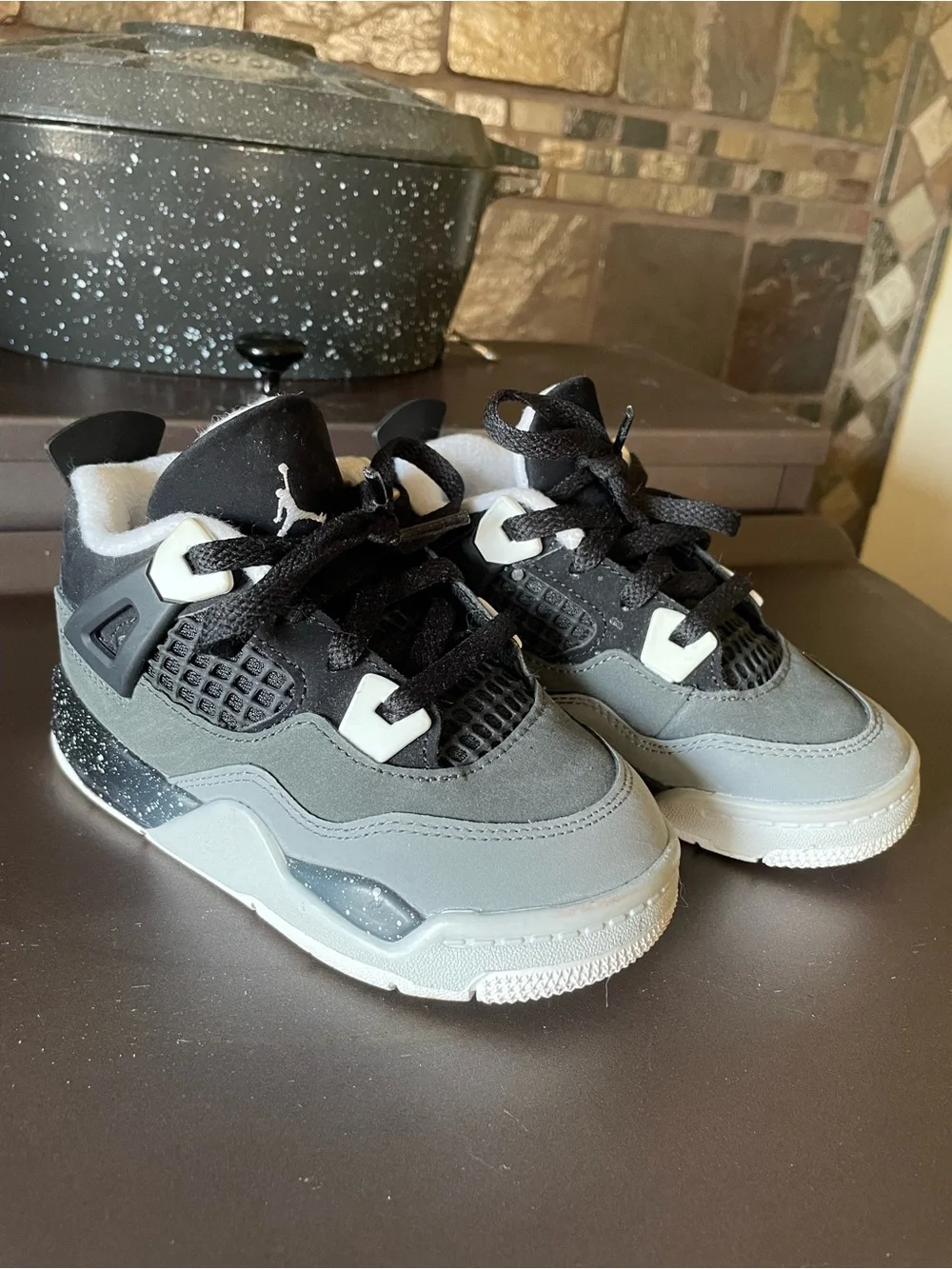 Jordan 4 retro fears Kids Gray and Black  Sneakers with White Accents